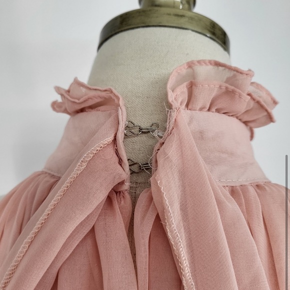 Vintage Handmade Maxi Dress Sleeveless High Neck Ruffled Bow Blush Pink - Picture 4 of 5